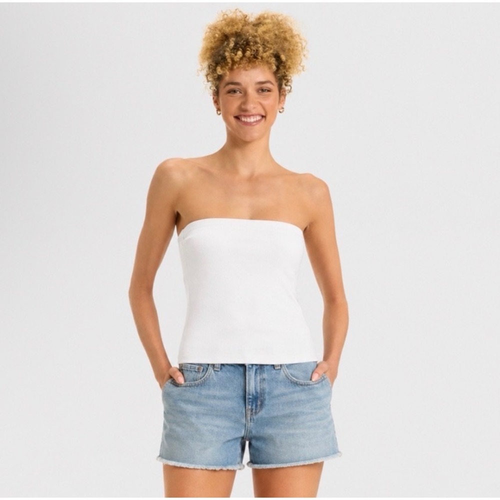 A New Day Womens Ribbed Tube Top White Strapless Tank Bodice Small NWT